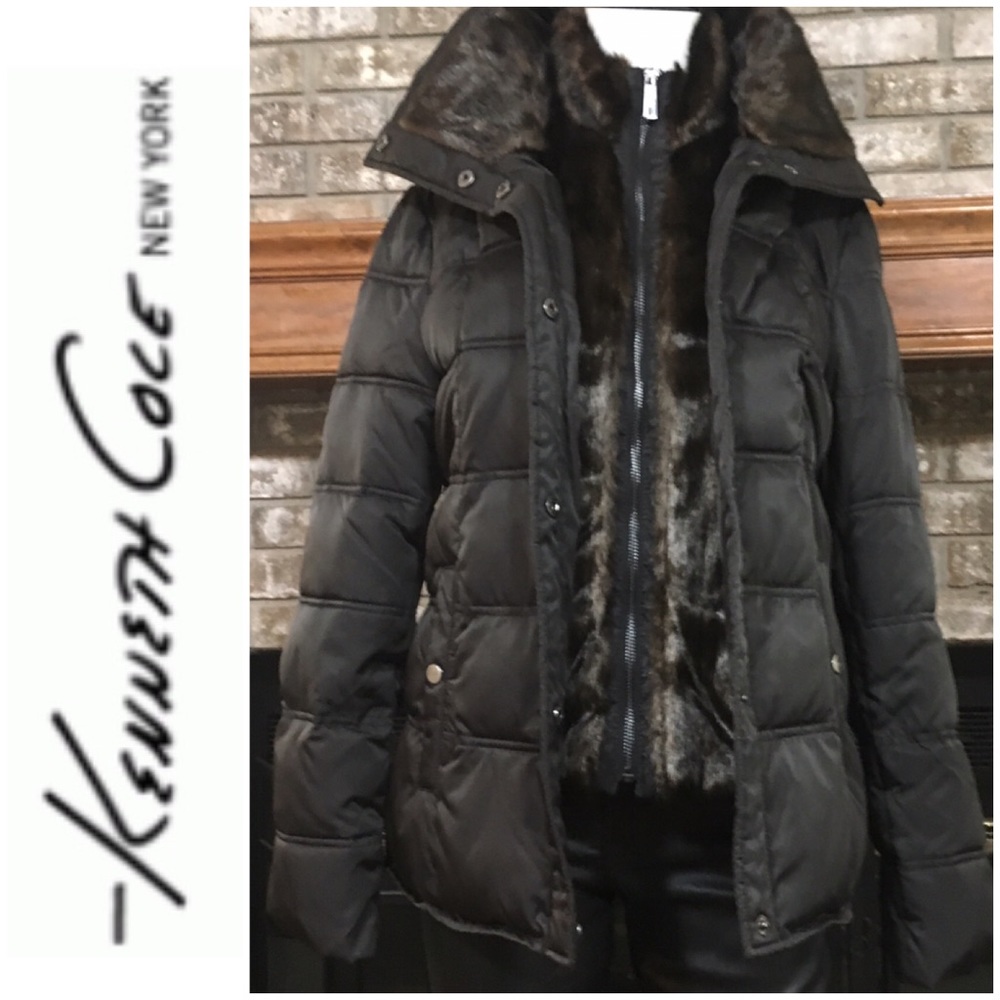 NWT Kenneth Cole New York Faux Fur Puffer Coat